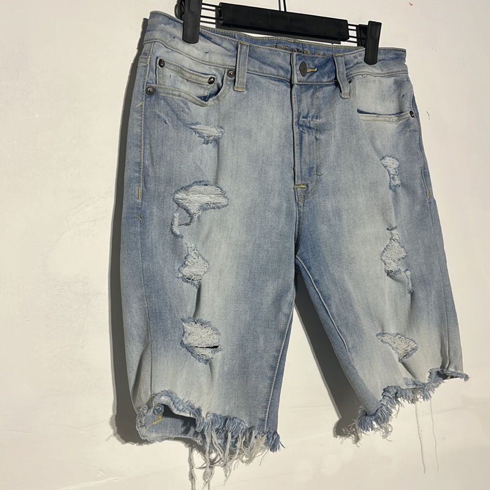 American Eagle Men’s Extreme Flex 4 Lightwash Distressed Denim Shorts Size 30 - Picture 2 of 12